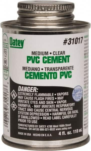 Oatey - 4 oz Medium Bodied Cement - Clear, Use with PVC up to 6" Diam - A1 Tooling