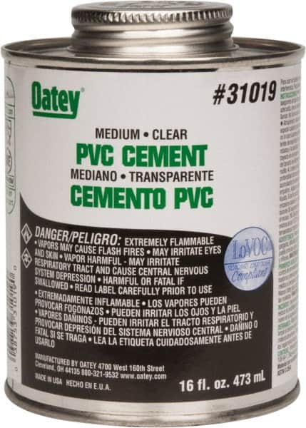 Oatey - 16 oz Medium Bodied Cement - Clear, Use with PVC up to 6" Diam - A1 Tooling