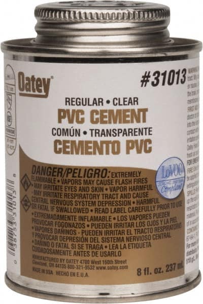 Oatey - 8 oz Regular Bodied Cement - Clear, Use with Schedule 40 PVC up to 4" Diam & Schedule 80 PVC up to 2" Diam - A1 Tooling