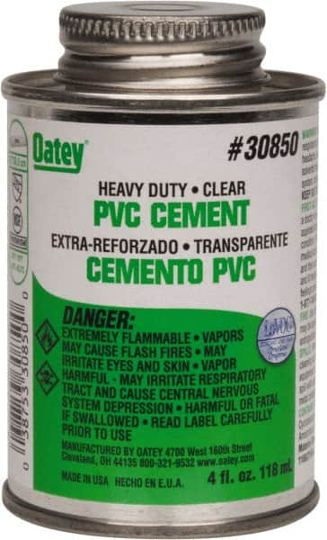 Oatey - 4 oz Heavy Duty Cement - Clear, Use with PVC up to 12" Diam - A1 Tooling