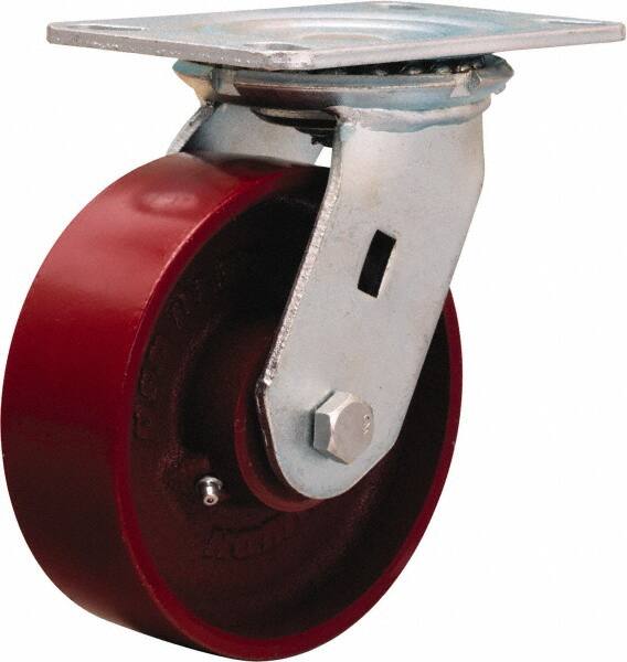 Hamilton - 6" Diam x 2" Wide x 7-1/2" OAH Top Plate Mount Swivel Caster - Cast Iron, 1,400 Lb Capacity, Precision Ball Bearing, 4-1/2 x 6-1/4" Plate - A1 Tooling