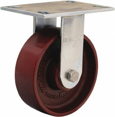 Hamilton - 6" Diam x 2" Wide x 7-1/2" OAH Top Plate Mount Rigid Caster - Cast Iron, 1,400 Lb Capacity, Precision Ball Bearing, 4-1/2 x 6-1/4" Plate - A1 Tooling