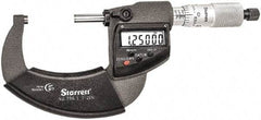 Starrett - 1 to 2" Range, Standard Throat IP67 Electronic Outside Micrometer - Ratchet Stop Thimble, Carbide Face, CR2032 Battery - A1 Tooling