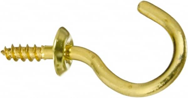 National Mfg. - 10 Lb Capacity, 1.01" Projection, Solid Brass All Purpose Hook - 0.39" Thread Length, 1" OAL, 0.12" Wire Diam - A1 Tooling