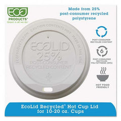 ECO PRODUCTS - EcoLid 25% Recy Content Hot Cup Lid, White, F/10-20 oz, 100/PK, 10 PK/CT - A1 Tooling