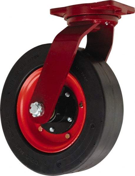 Hamilton - 14" Diam x 4" Wide, Rubber Swivel Caster - 3,000 Lb Capacity, Top Plate Mount, 8-1/2" x 8-1/2" Plate, Tapered Roller Bearing - A1 Tooling