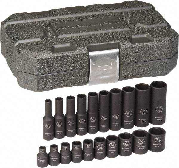 GearWrench - 20 Piece 1/4" Drive Black Finish Deep Well Impact Socket Set - 6 Points, 3/16" to 9/16" Range, Inch Measurement Standard - A1 Tooling