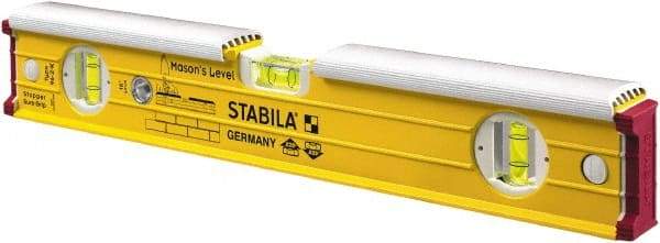 Stabila - 16" Long 3 Vial Spirit Level - Aluminum, Yellow, 2 Plumb & 1 Level Vials - A1 Tooling