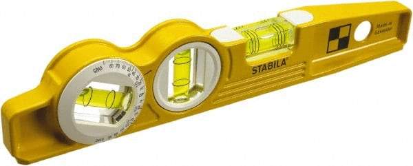 Stabila - Magnetic 10" Long 3 Vial Torpedo Level - Die Cast, Yellow, 1 Plumb, 1 Level & 1 360° Vials - A1 Tooling