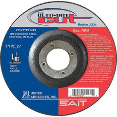 Sait - 6" Wheel Diam, 7/8" Arbor Hole, Type 27 Depressed Center Wheel - Extra Coarse Grade, Zirconia Alumina, S Hardness, 10,200 Max RPM - A1 Tooling