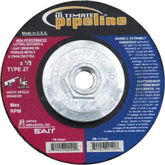 Sait - 9" Wheel Diam, 1/8" Wheel Thickness, Type 27 Depressed Center Wheel - Extra Coarse Grade, Zirconia Alumina, T Hardness, 6,600 Max RPM - A1 Tooling