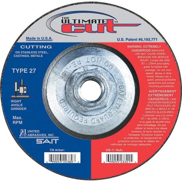 Sait - 4-1/2" Wheel Diam, Type 27 Depressed Center Wheel - Extra Coarse Grade, Zirconia Alumina, S Hardness, 13,300 Max RPM - A1 Tooling