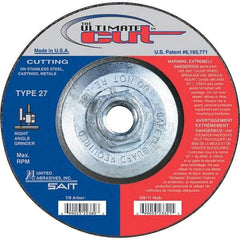 Sait - 5" Wheel Diam, Type 27 Depressed Center Wheel - Extra Coarse Grade, Zirconia Alumina, S Hardness, 12,200 Max RPM - A1 Tooling