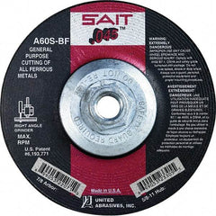 Sait - 60 Grit, 5" Wheel Diam, Type 27 Depressed Center Wheel - Extra Coarse Grade, Aluminum Oxide, S Hardness, 12,200 Max RPM - A1 Tooling