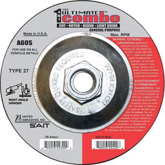 Sait - 60 Grit, 4-1/2" Wheel Diam, Type 27 Depressed Center Wheel - Extra Coarse Grade, Aluminum Oxide, S Hardness, 13,300 Max RPM - A1 Tooling