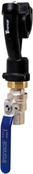 Transair - 1-1/2" ID, 40mm OD, Wall Bracket with Ball Valve - Plastic, 232 Max psi, 1/2 Female NPT, 10-5/8" Long - A1 Tooling