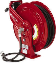 Reelcraft - 12 AWG, 100' Cable Length, Cord & Cable Reel with Outlet End - 1 Outlet, NEMA 5-15R, 15 Amps, 125 Volts, SEOOW Cable, Red Reel, Spring Driven Reel - A1 Tooling