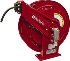 Reelcraft - 12 AWG, 100' Cable Length, Cord & Cable Reel with Flying Lead End - 0 Outlets, 20 Amps, 125 Volts, SEOOW Cable, Red Reel, Spring Driven Reel - A1 Tooling