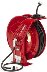 Reelcraft - 12 AWG, 100' Cable Length, Cord & Cable Reel with Outlet End - 1 Outlet, NEMA 5-20R, 20 Amps, 125 Volts, SEOOW Cable, Red Reel, Spring Driven Reel - A1 Tooling