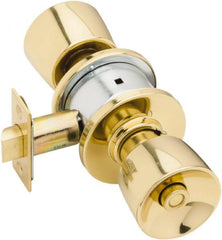 Schlage - 1-3/8 to 1-7/8" Door Thickness, Bright Brass Privacy Knob Lockset - Exact Industrial Supply