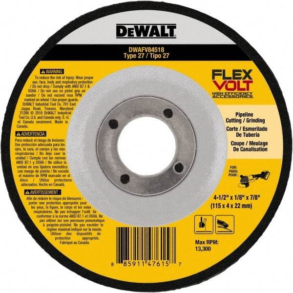 DeWALT - 4-1/2" Wheel Diam, 1/8" Wheel Thickness, 7/8" Arbor Hole, Type 27 Depressed Center Wheel - Fine/Coarse Grade, Ceramic, 13,300 Max RPM - A1 Tooling