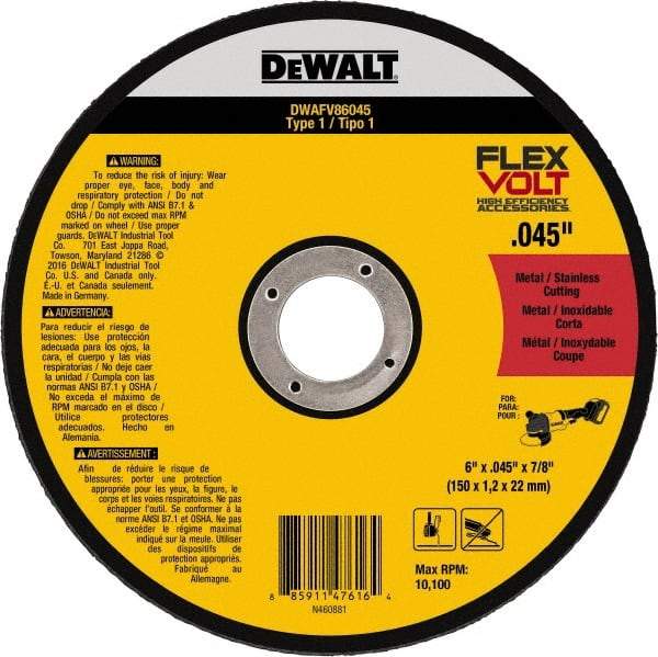 DeWALT - 6" Ceramic Cutoff Wheel - 0.045" Thick, 7/8" Arbor, 10,100 Max RPM, Use with Portable Tools - A1 Tooling