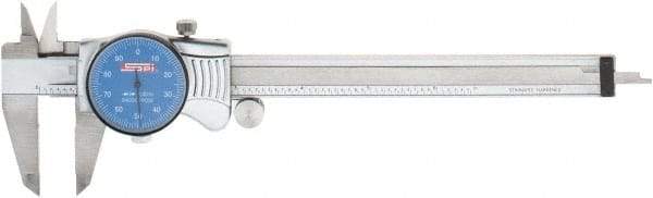 SPI - 0" to 6" Range, 0.001" Graduation, 0.1" per Revolution, Dial Caliper - Blue Face, 1.57" Jaw Length, Accurate to 0.0010" - A1 Tooling