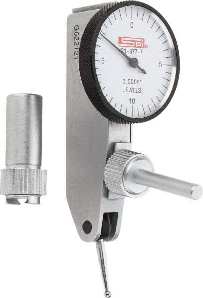 SPI - 0.02" Range, 0.0005" Dial Graduation, Horizontal Dial Test Indicator - 1-1/4" White Dial, 0-10-0 Dial Reading, Accurate to 0.0005" - A1 Tooling