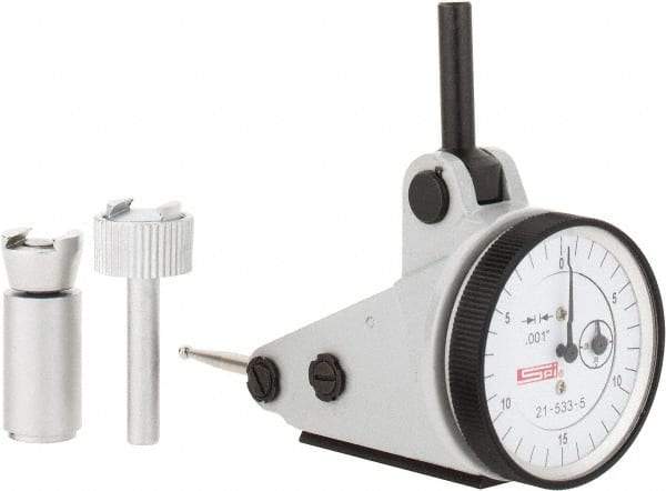 SPI - 0.06" Range, 0.001" Dial Graduation, Vertical Dial Test Indicator - 1-3/16" White Dial, 0-15-0 Dial Reading, Accurate to 0.0012" - A1 Tooling