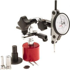 SPI - 9 Piece, 0" to 0.06" Measuring Range, 1-1/2" Dial Diam, 0-15-0 Dial Reading, White Dial Test Indicator Kit - 0.0012" Accuracy, 0.86" Contact Point Length, 0.079" Ball Diam, 0.0005" Dial Graduation - A1 Tooling