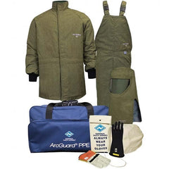 Size S, 4 HRC, 5 oz Arc Flash Clothing Kit 40 cal per Sq cm, Hood & Face Shield Protection, Short Coat & Bib Overalls, Includes Gear Bag