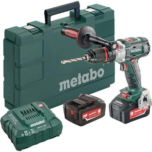 Metabo - 18 Volt 1/16 to 1/2" Keyless Chuck Cordless Hammer Drill - 32300 BPM, 500 to 1,850 RPM, Reversible, Pistol Grip Handle - A1 Tooling