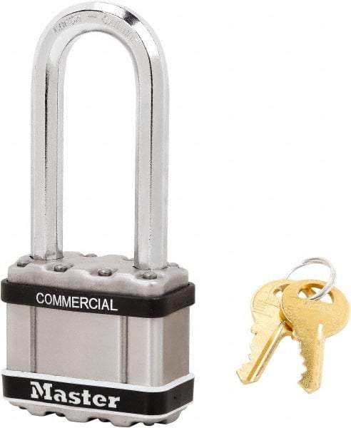 Master Lock - 2-1/2" Shackle Clearance, Keyed Alike Padlock - 3/8" Shackle Diam, Laminated Steel - A1 Tooling