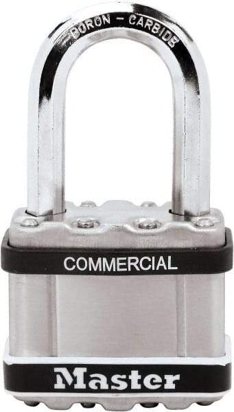 Master Lock - 2-1/2" Shackle Clearance, Keyed Different Padlock - 3/8" Shackle Diam, Laminated Steel - A1 Tooling