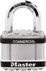 Master Lock - 1" Shackle Clearance, Keyed Different Padlock - 3/8" Shackle Diam, Laminated Steel - A1 Tooling