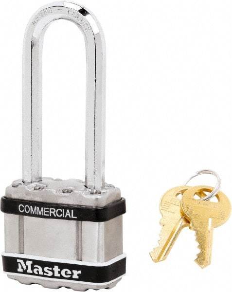 Master Lock - 2-1/2" Shackle Clearance, Keyed Alike Padlock - 5/16" Shackle Diam, Laminated Steel - A1 Tooling