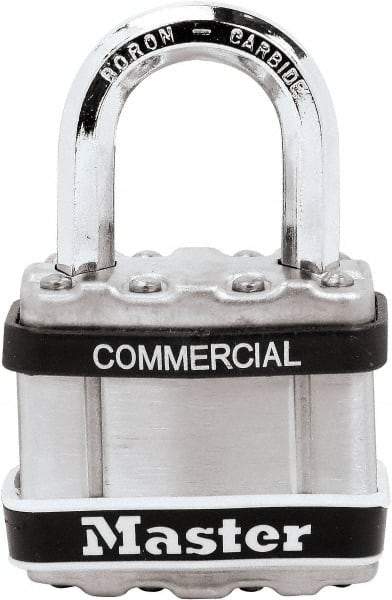 Master Lock - 1" Shackle Clearance, Keyed Different Padlock - 5/16" Shackle Diam, Laminated Steel - A1 Tooling