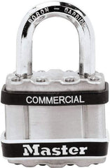 Master Lock - 1" Shackle Clearance, Keyed Different Padlock - 5/16" Shackle Diam, Laminated Steel - A1 Tooling