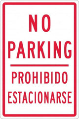 NMC - "No Parking Prohibido Estacionarse", 12" Wide x 18" High, Aluminum No Parking & Tow Away Signs - 0.063" Thick, Red on White, Rectangle, Post Mount - A1 Tooling