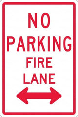 NMC - "No Parking - Fire Lane", "Double Arrow", 12" Wide x 18" High, Aluminum No Parking & Tow Away Signs - 0.08" Thick, Red on White, High Intensity Reflectivity, Rectangle, Post Mount - A1 Tooling