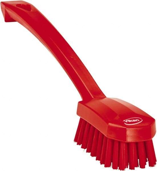 Vikan - 0.8" Bristle Length, Polyester Food Service Brush - 3" Long x 1.6" Wide Head, 10.2" OAL, Ergonomic Handle, Red, Polypropylene Block - A1 Tooling