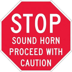 NMC - "Stop - Sound Horn Proceed With Caution", 36" Long x 36" Wide, Texwalk Safety Sign - Octagon, 0.005" Thick, Use for Workplace/Safety - A1 Tooling