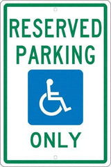 NMC - "Reserved Parking Only", "Handicap Symbol", 12" Wide x 18" High, Aluminum ADA Signs - 0.063" Thick, Green & Blue on White, Rectangle, Post Mount - A1 Tooling