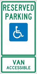 NMC - "Reserved Parking Van Accessible", "Handicap Symbol", 12" Wide x 24" High, Aluminum ADA Signs - 0.063" Thick, Green & Blue on White, Rectangle, Post Mount - A1 Tooling