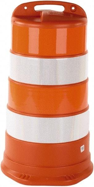 PRO-SAFE - 40" High x 36" Wide Reflective Round Barrel - High Density Polyethylene (HDPE), 10 Lbs, Orange - A1 Tooling