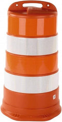 PRO-SAFE - 40" High x 36" Wide Reflective Round Barrel - High Density Polyethylene (HDPE), 10 Lbs, Orange - A1 Tooling