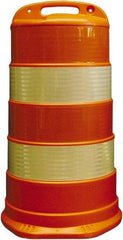 PRO-SAFE - 40" High x 36" Wide Reflective Round Barrel - High Density Polyethylene (HDPE), 10 Lbs, Orange - A1 Tooling