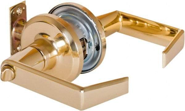 Stanley - Grade 2 Privacy Lever Lockset - 2-3/8 & 2-3/4" Back Set, Keyless Cylinder, Brass Alloy, Bright Brass Finish - A1 Tooling