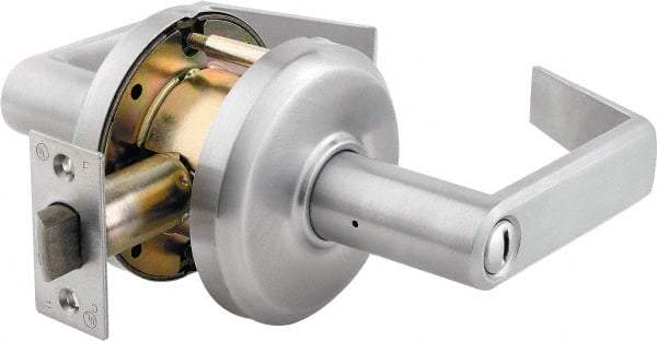 Stanley - Grade 2 Privacy Lever Lockset - 2-3/4" Back Set, Keyless Cylinder, Brass Alloy, Satin Chrome Finish - A1 Tooling