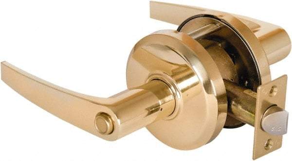 Stanley - Grade 2 Privacy Lever Lockset - 2-3/4" Back Set, Keyless Cylinder, Brass Alloy, Bright Brass Finish - A1 Tooling